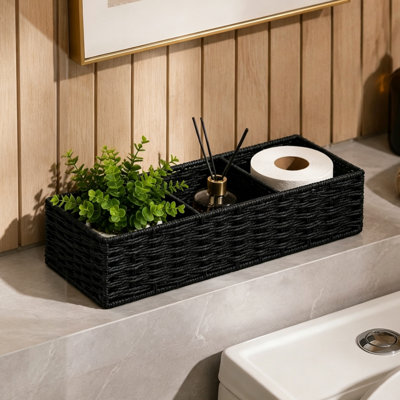 c loth Basket Woven Toilet Paper Storage Basket Multi Compartment Bathroom Organizer Bin Decorative Toilet Tissue Holders For Countertop Shelf Bathroom Home Decor