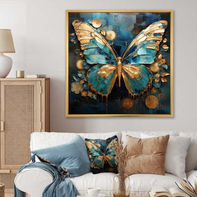 Art mural papillon doré et bleu II
