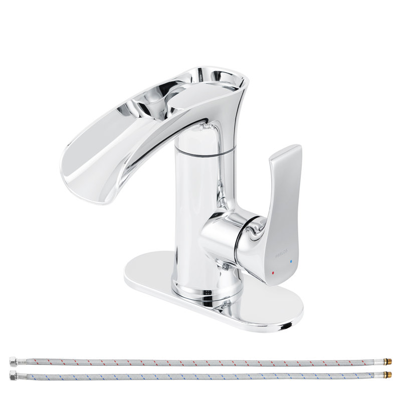 Robinet pour salle de bain à poignée simple avec conduites d'eau, Chrome poli