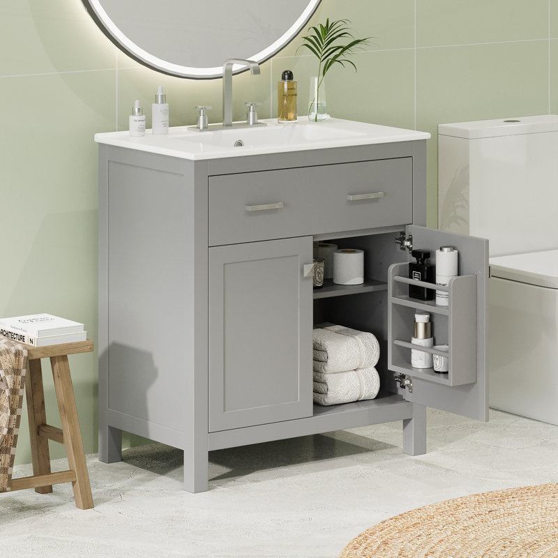Meuble-lavabo 30 po avec lavabo en céramique, Gris