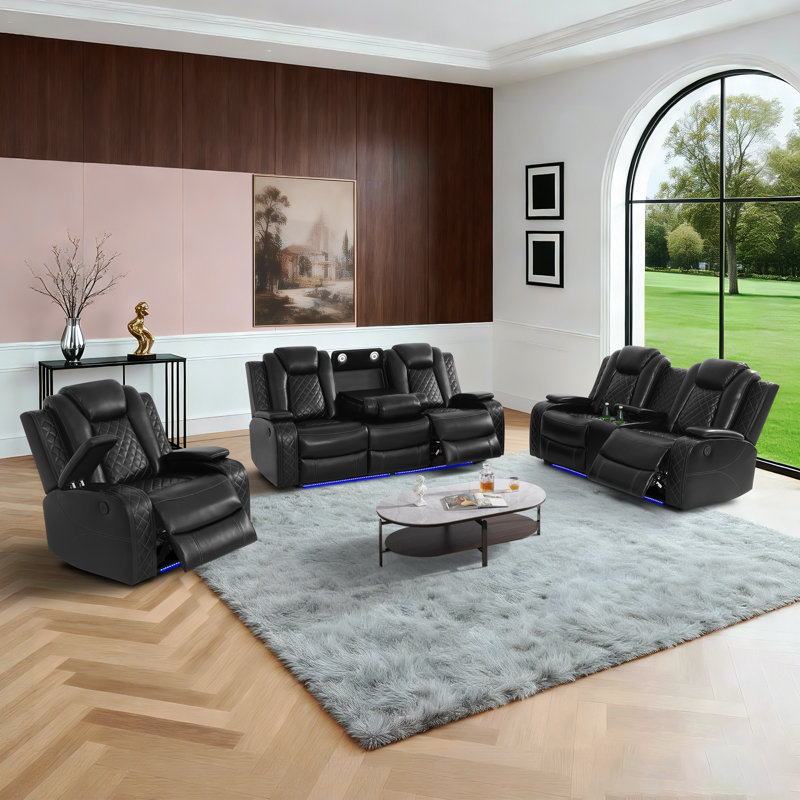 Maceson 3 - Piece Movie Theater Recliner Set with LED Light