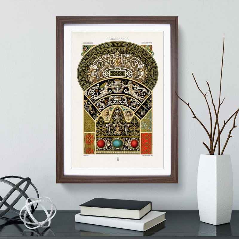 A Striking Renaissance Pattern by Albert Racinet - Picture Frame Painting Print, 87cm H x 62cm W x 2cm D, Walnut Framed