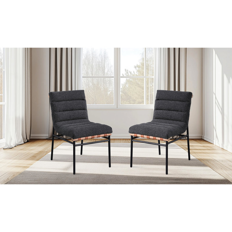 Ensemble de 2 chaises de salle à manger en tissu noir avec pieds en fer noir