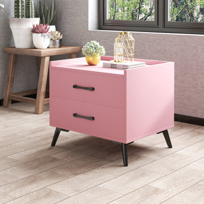 Table de chevet rose à 2 tiroirs, protection des bords avec surface imperméable et pieds de 4,8 po de hauteur