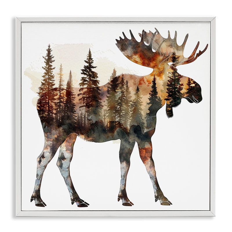  «Moose Forest», estampe numérique par LSR Design Studio, H 12 po x l 12 po, Estampe numérique encadrée blanc bord de mer