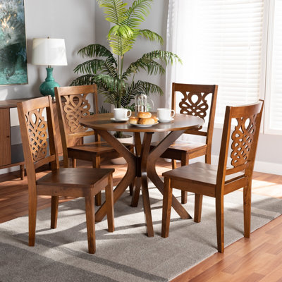 Elaine 5-Pc Dining Set in Modern and Contemporary Walnut Finished Wood, 37.4'' H X 17.9'' W X 19.9'' D