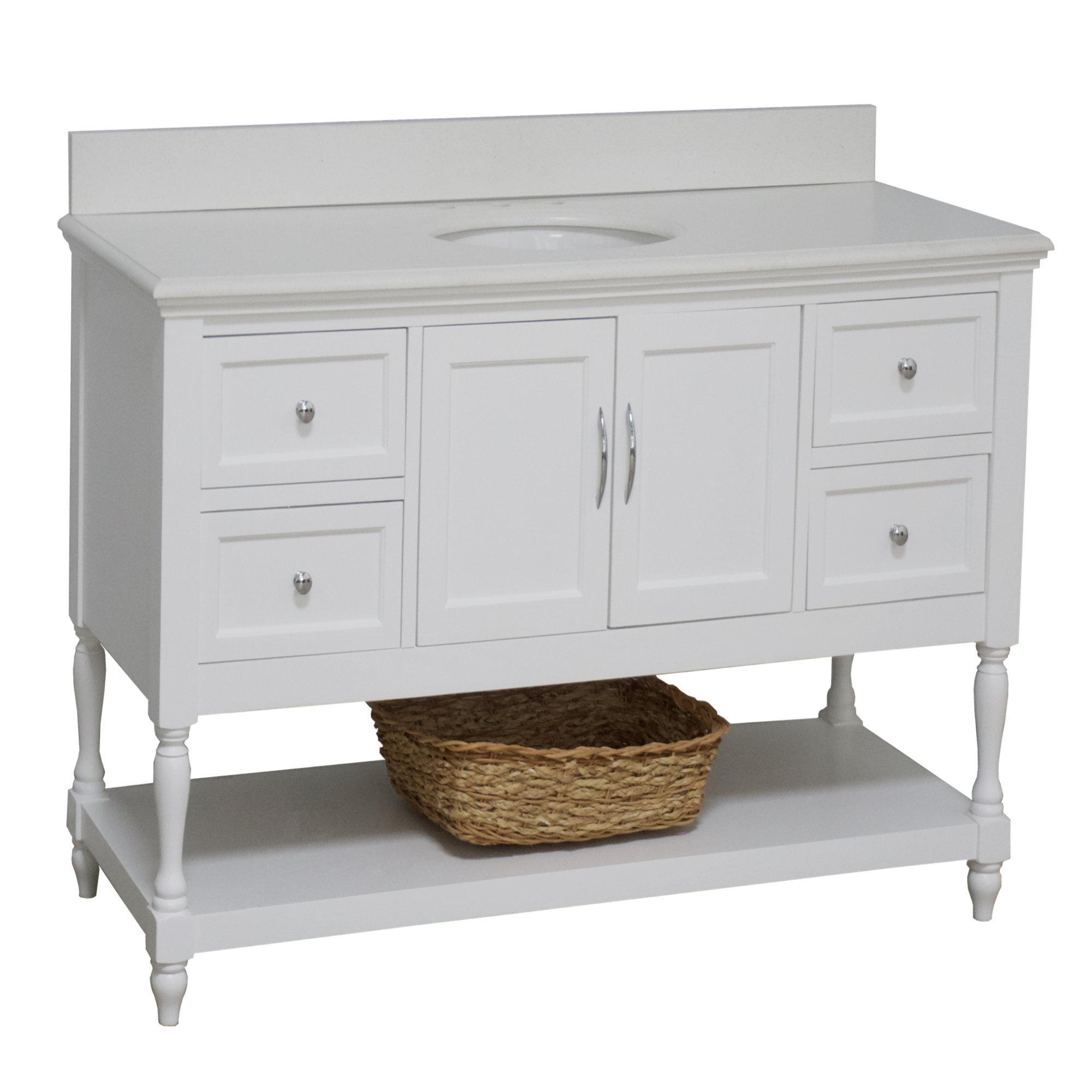 Hampton 60'' Single Bathroom Vanity, White, Quartz