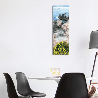 Yellow Wildflowers on Pacific Ocean Shore, Point Lobos State Natural Preserve, Carmel-by-the-Sea, California, USA 1 Piece Wrapped Canvas Panoramic Wall Art