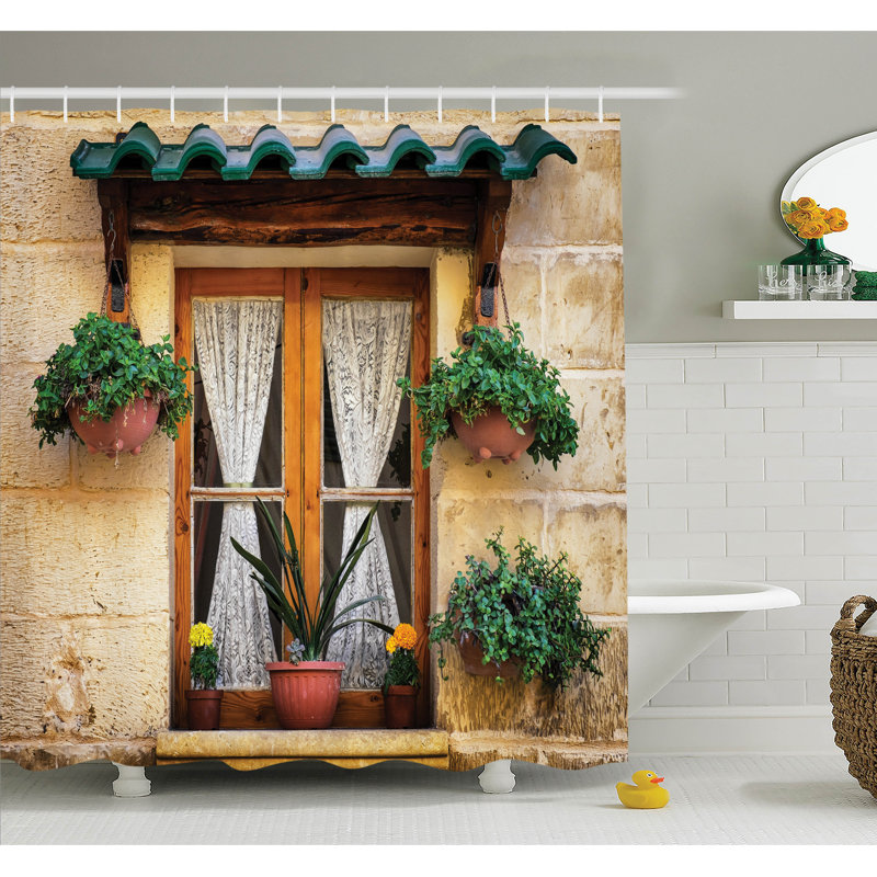 Ensemble de rideau de douche à motif de fenêtre et de fleurs, H 84 po x l 69 po