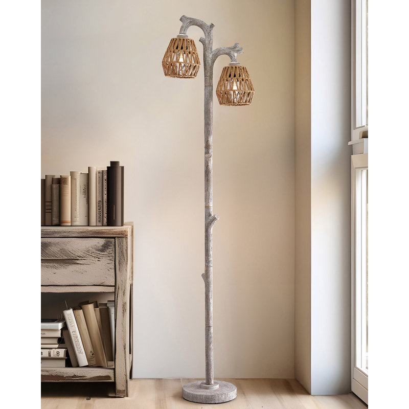 Lampe sur pied en rotin 62 po Katelon, convenant aux luminaires côtiers, médiévaux, campagnards et de plage