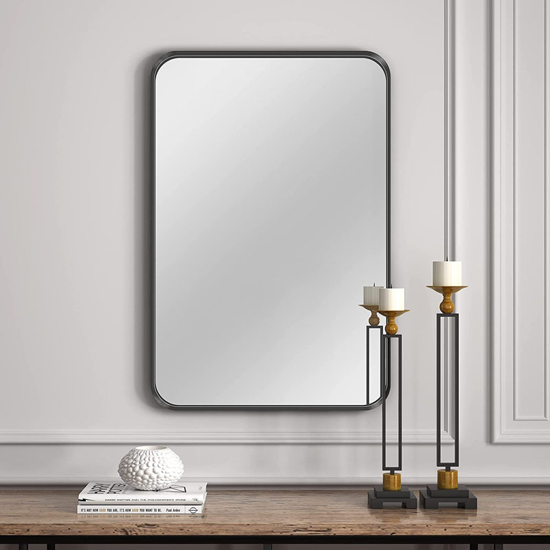 Miroir de salle de bain noir incassable avec cadre, miroir mural rectangulaire pour évier, 20 po x 28 po