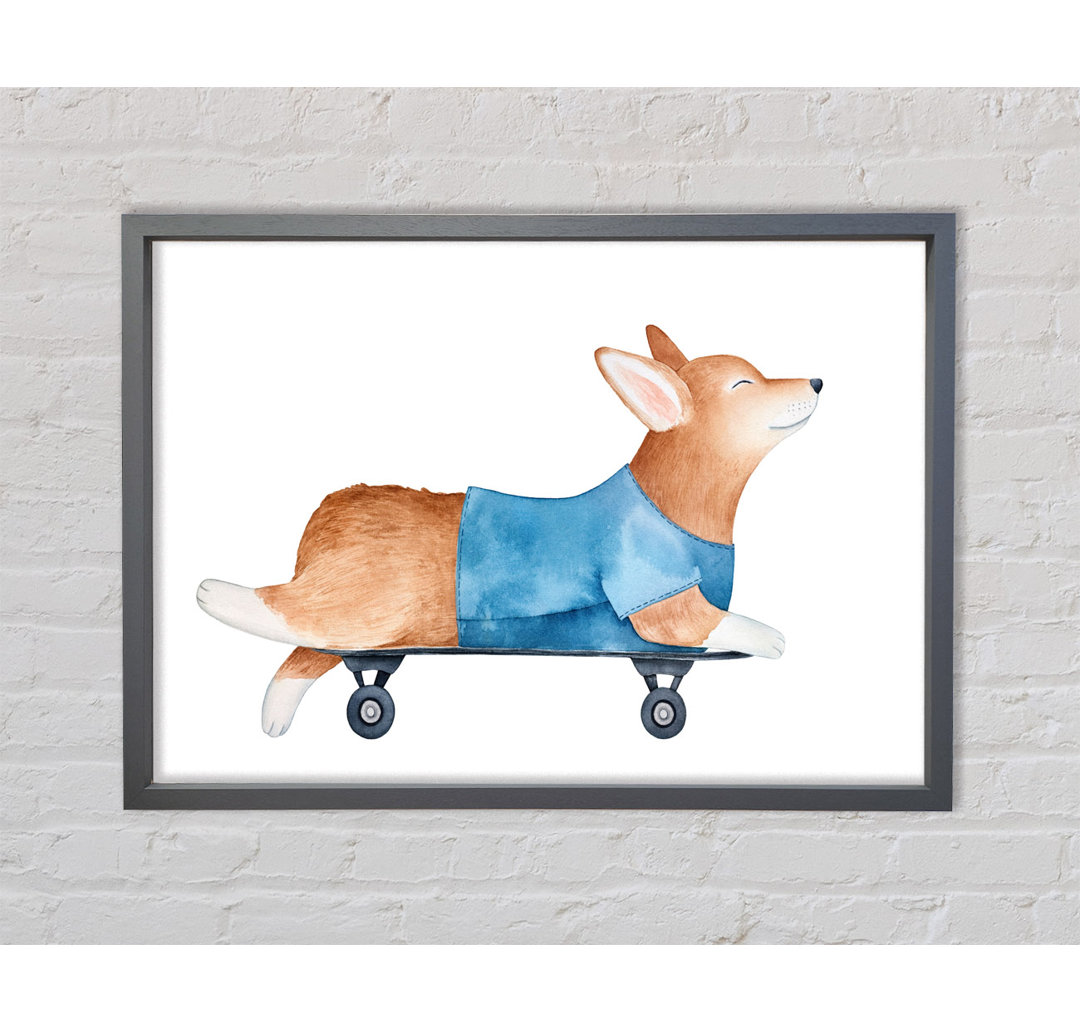 Corgi auf einem Skateboard - Einzelner Bilderrahmen Kunstdrucke auf Leinwand