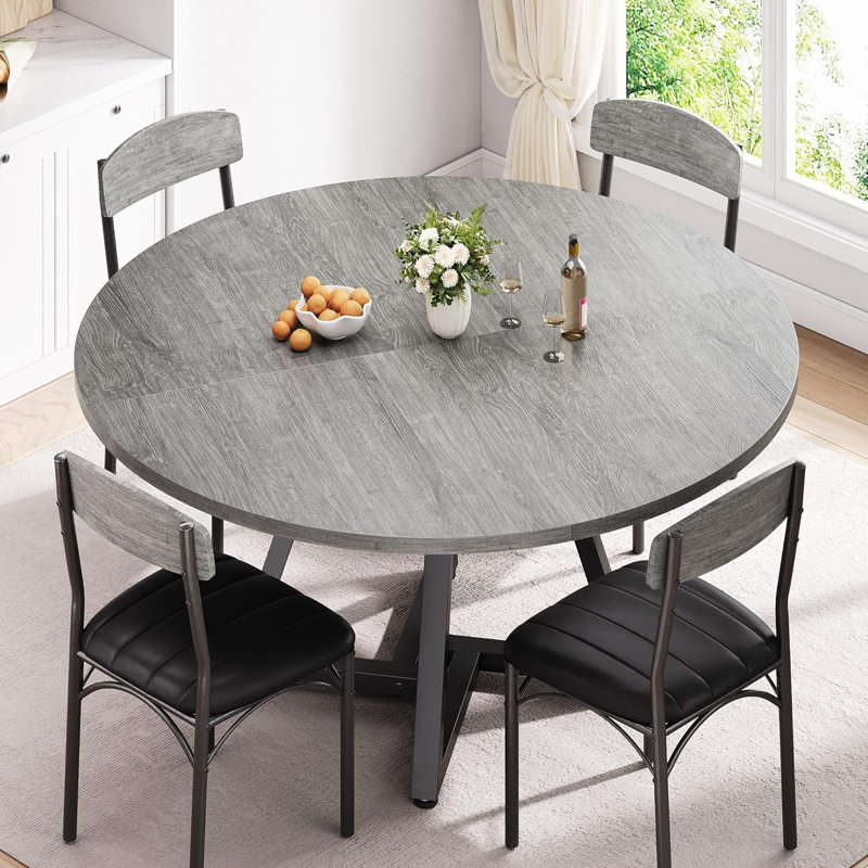47IN Black Round Dining Table: Pedestal Metal Frame, Space-Saving Industrial Style, Black, 30"H x 51"L x 51"W