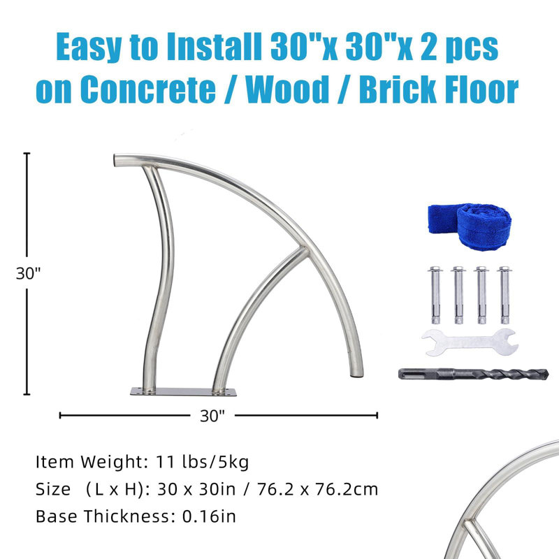 Safe Entry Pool Handrail， Durable 304 Stainless Steel, Blue Non-Slip Grip, Heavy Duty, High Load Capacity, Easy Install, Rustproof Railing with Accessories, 55 x 32 inches