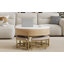 Table basse moderne à plateau relevable avec rangement et 3 repose-pieds blanc et naturel