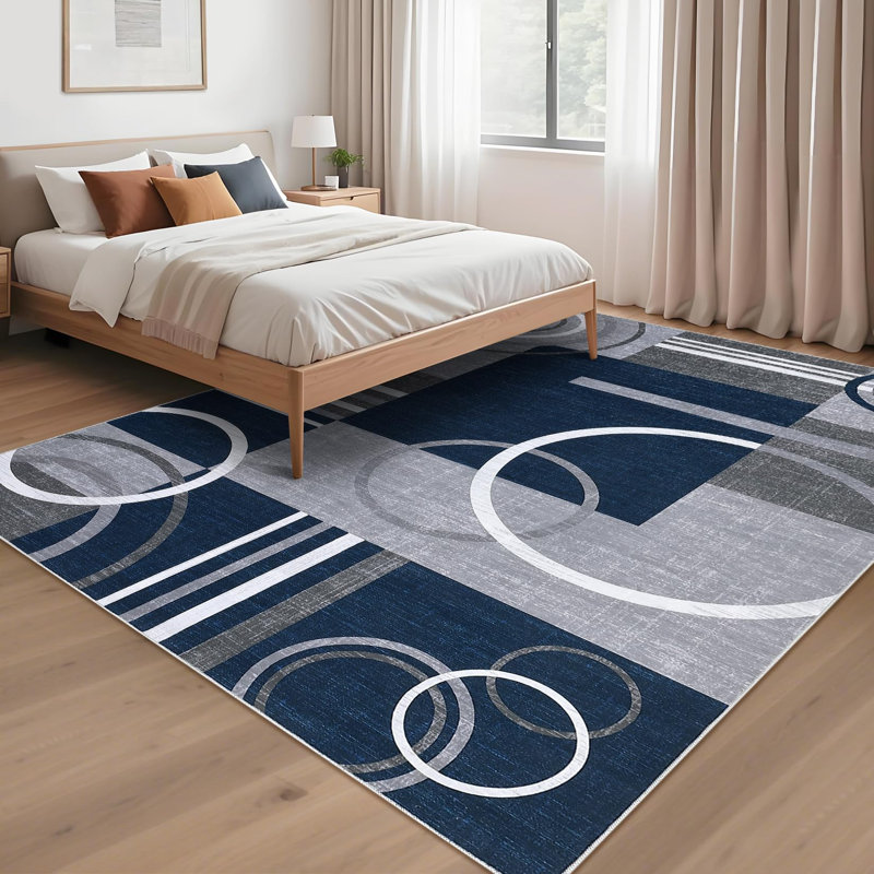 Geometric Machine Printed Area Rug, Rectangle 200 x 290 cm, Blue