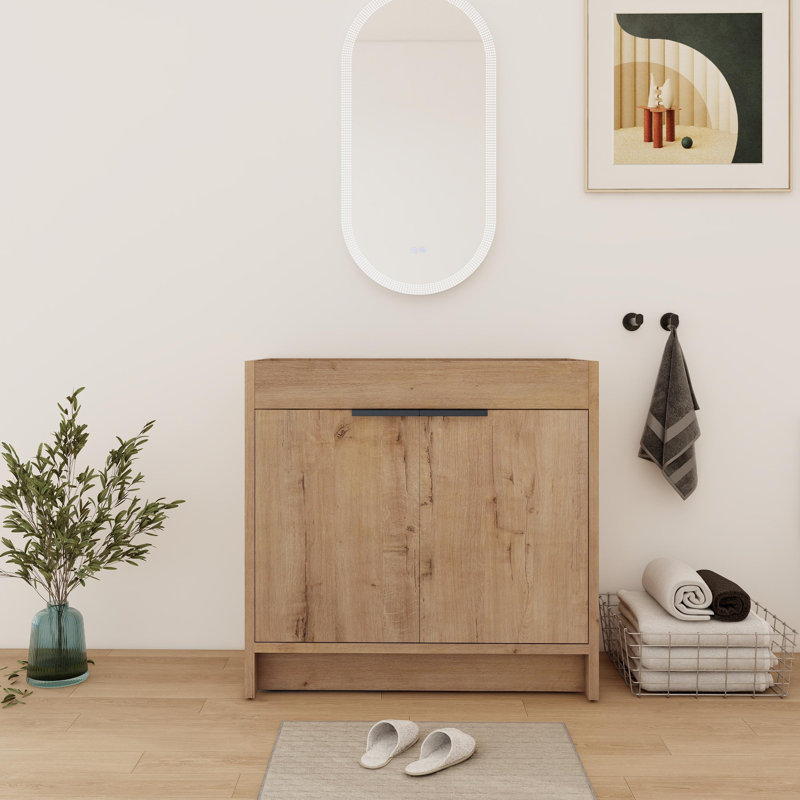 Base de meuble-lavabo sur pied simple 36 po avec 2 portes et 1 tablette, Imitation chêne
