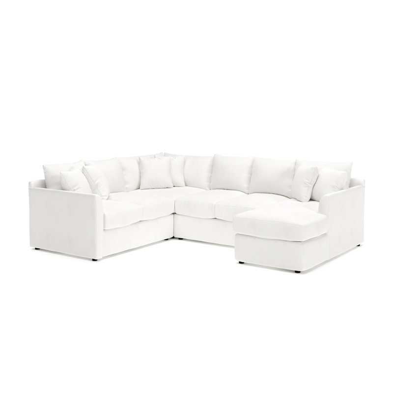 Canapé modulaire en U à 3 pièces de 6 pièces 119 po Cecelia, Blanc sergé décoloré classique, Orienté à droite