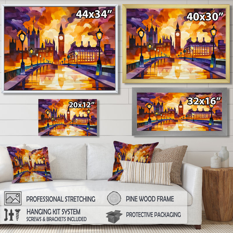 «London's Sunset City Views II - City London», reproduction d'art murale, H 34 po x l 44 po, Brun