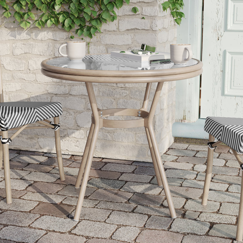 Rylan Indoor/Outdoor Commercial Glass Top Bistro Table, Black/White