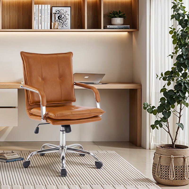 Dareece Leather Task Chair with Padded Arms, Camel