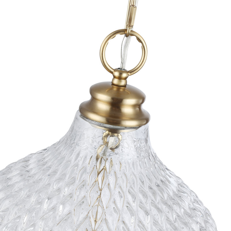 Luminaire suspendu 3 lumières Breen avec verre transparent, Or brossé moderne