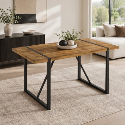 Industrial Wood Grain Rectangular Dining Table with Metal Sled Base