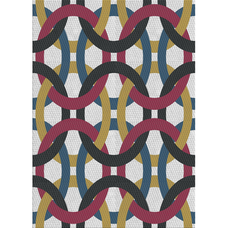 Rose géométrique/jaune/Tapis décoratif bleu, Rectangle 7 pi x 10 pi