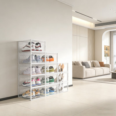 12-Piece Clear Stackable Shoe Cabinet With Lids