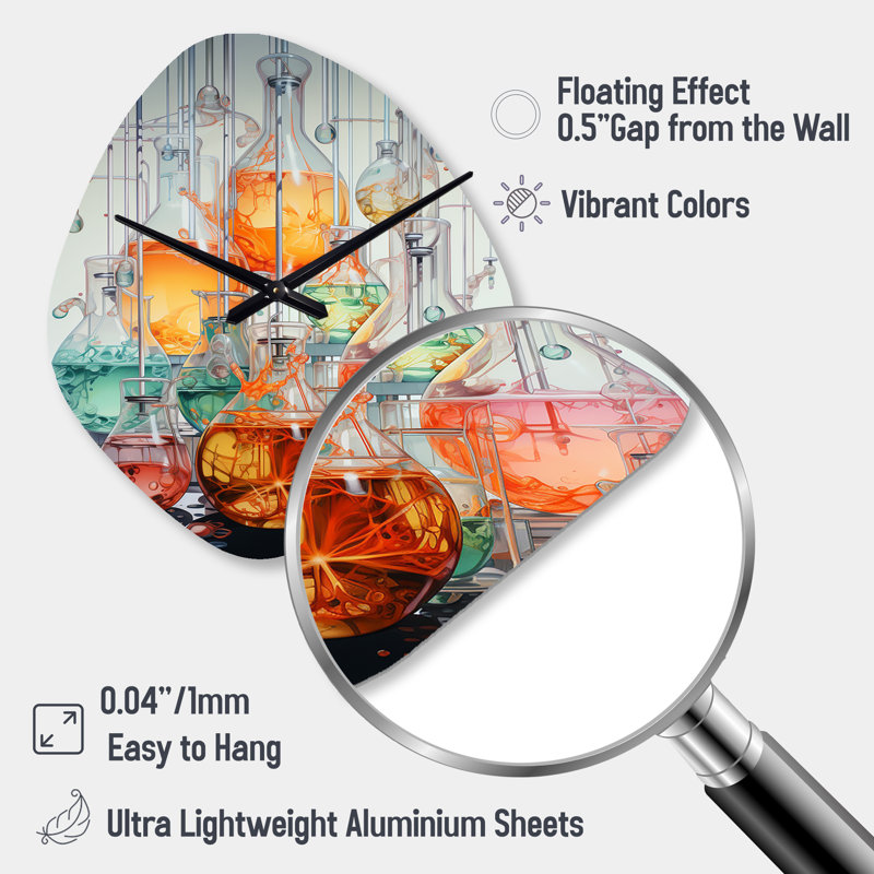 Horloge murale en métal à forme unique de laboratoire scientifique, Petit