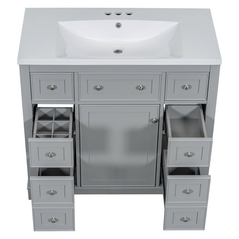 Ensemble de meuble-lavabo 36 po avec lavabo 36 po avec une armoire et six tiroirs, Gris