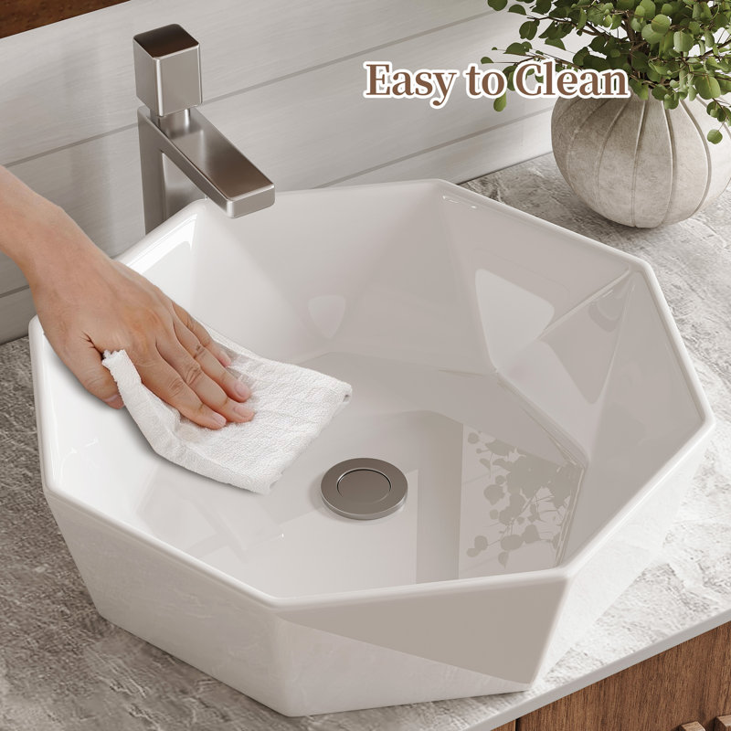 Lavabo vasque géométrique en céramique en forme de losange, H 5,3 po x L 19,7 po x l 15,72 po, pour trou de comptoir de 3,35 po