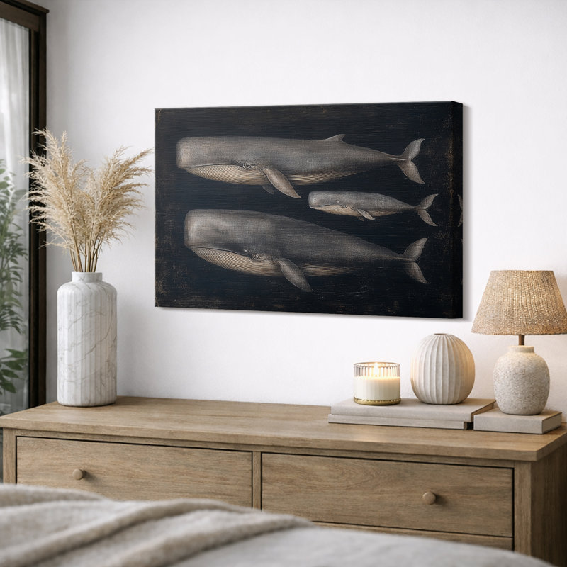 Art rétro de baleine, photos de salon nautique, impression sur toile encadrée, H 32 po x l 48 po x P 1,5 po, Toile tendue