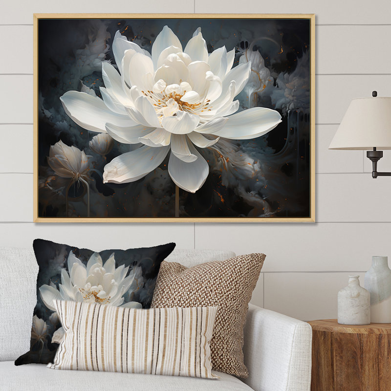 Serenity Blossum Lotus - art mural Lotus, Reproduction avec cadre flottant, H 24 po x l 32 po, Naturel