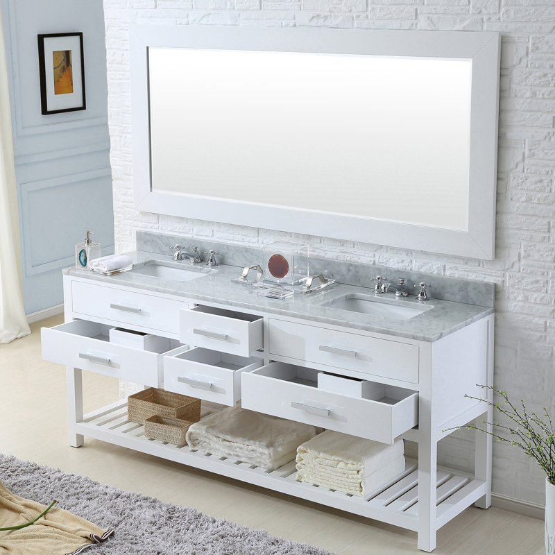 Cronin 60'' Double Bathroom Vanity with Marble Top, Pure White