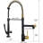 Contemporary Black And Gold Kitchen Faucet With Pull Down Spray, 360 Degree Swivel Pull-Down Rotation, Easy Cleaning Feature