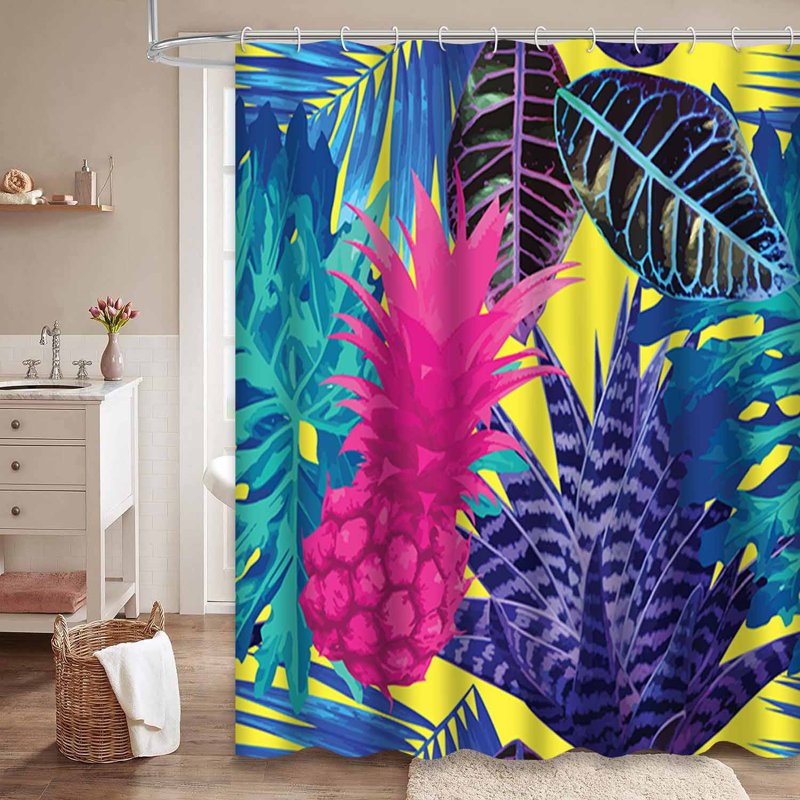 Rideau de douche imperméable à motif floral bleu palmier TropicTrend avec 12 crochets, L 72 po x l 72 po