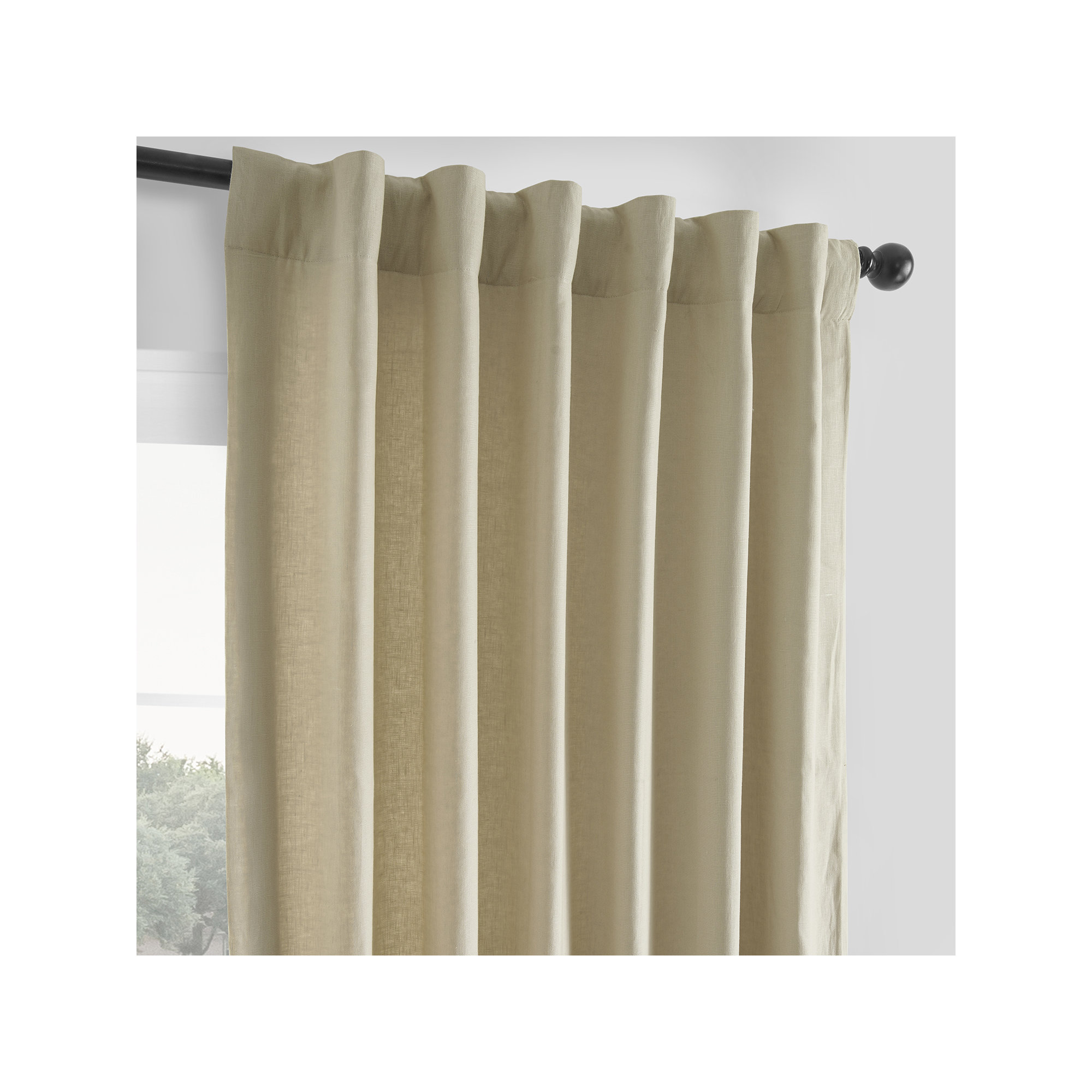 Briella French Linen Room Darkening Curtain, 50" W x 108" L, Walnut Beige