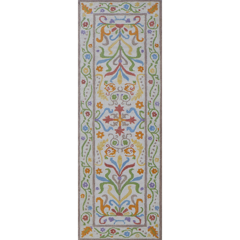 Artemesia Hand Tufted Wool Loop Pile Indoor Rug Traditional Bordered Multicolor, Runner 2'6" x 8'