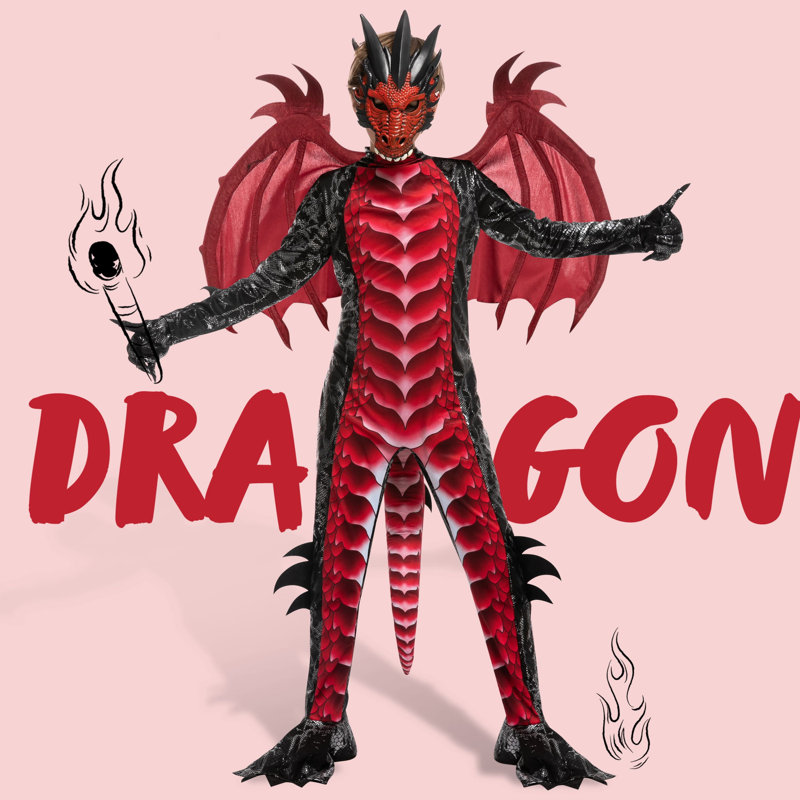 Déguisement de dragon d'Halloween pour enfants L, L 25 pi, Rouge