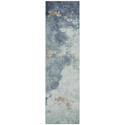 Machine Washable Indoor/Outdoor Xhevrie Seafoam Rug