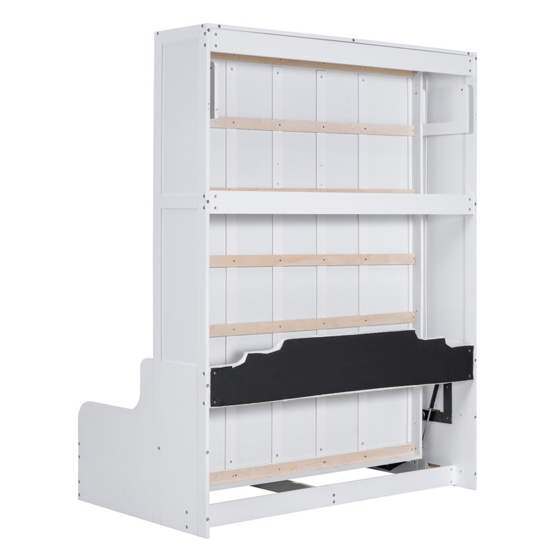 Grand lit escamotable mural avec coussin - Grand lit armoire pliable pour chambre d'amis, studio, bureau à domicile, blanc