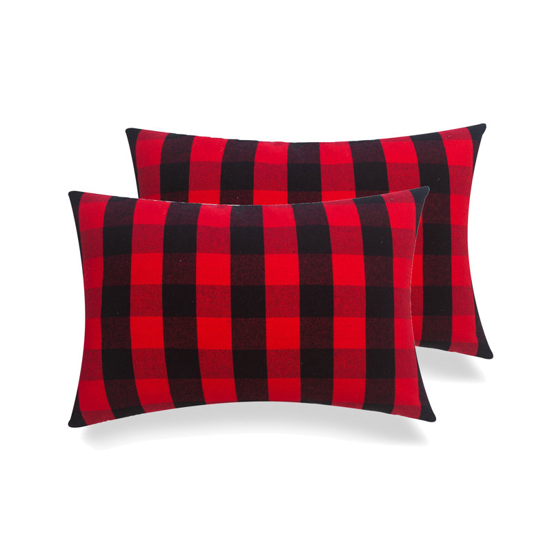 Housse de coussin rectangulaire 100% coton Buffalo Check, Noir / rouge, H 16 po x l 24 po, Polyester