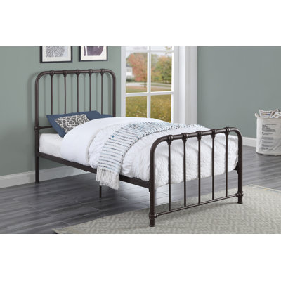 Metal Bed Dark Bronze Finish Twin Platform Bed 1Pc, Bed In A Box