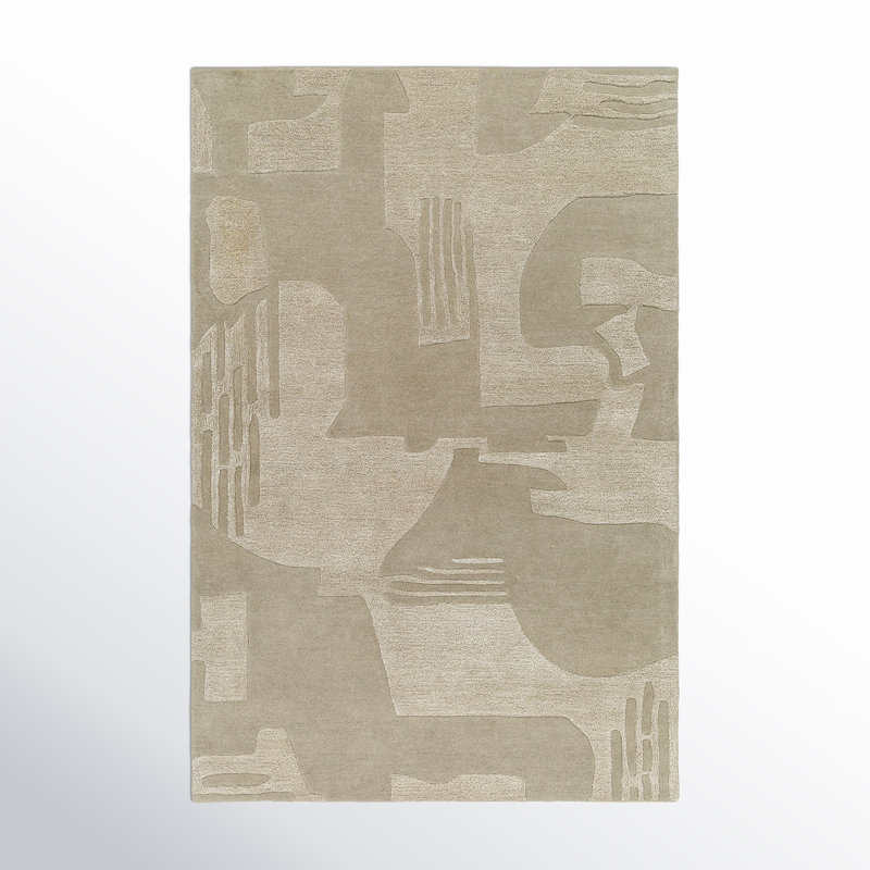 Raki Abstract Hand Tufted Wool Area Rug in Taupe, Rectangle 2' x 3'
