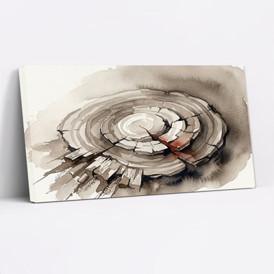 Tableau sur toile de style aquarelle représentant les anneaux de croissance d'une souche d'arbre