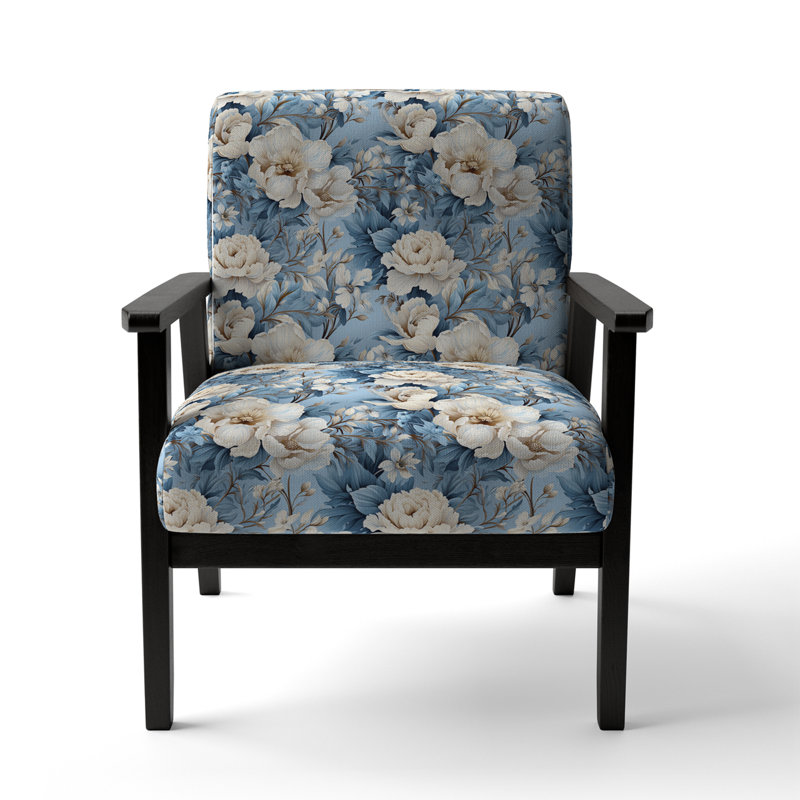 Cobalt Blue Scrollwork Swirls Victorian Pattern II - Upholstered Floral Accent Chair