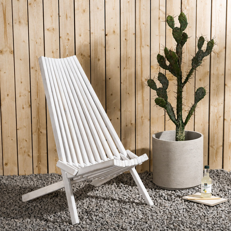 Chaise longue pliante d'extérieur Lashawn en bois d'acacia - Blanc vieilli, Blanc, Non