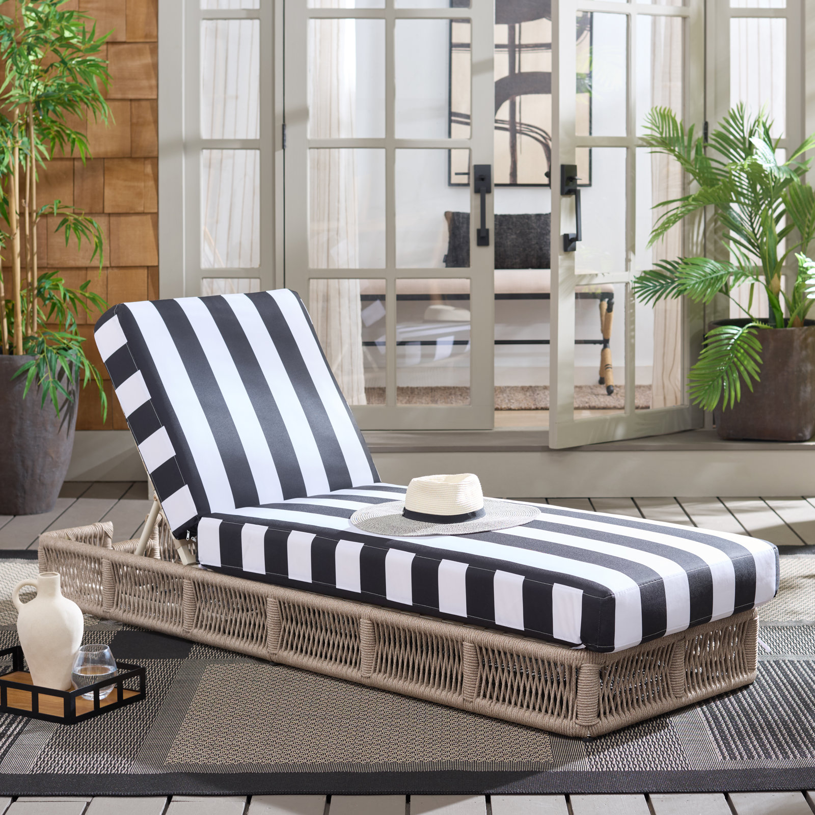 Langley 25" Patio Chaise Lounge, Tan Frame/Black Cushion