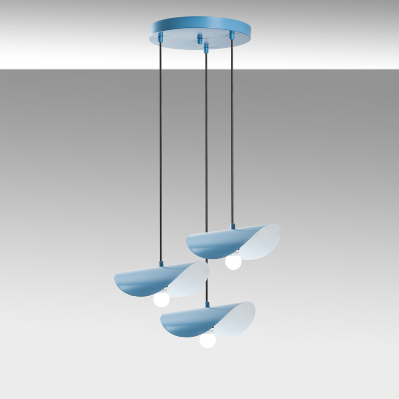 Elegant Light Blue Chandelier, Metal Body, 19.7 Inch Diameter | Adjustable Height 29.5 - 41.7 Inches | Base Plate Ø11.8 x 1.2 Inches | 3 x E27 Max 40W, Ideal for Living Room & Dining Room Décor, Bulb Not Included